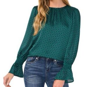 CeCe Green Patterned Blouse